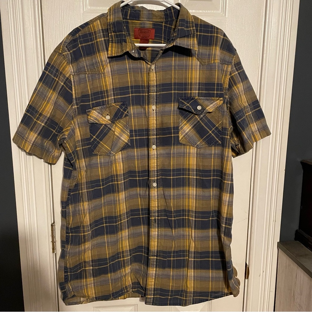 Foundry Yellow and Blue Plaid Button Down